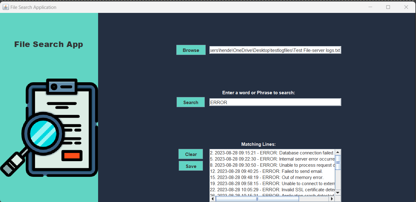 File Search app, GUI screenshot